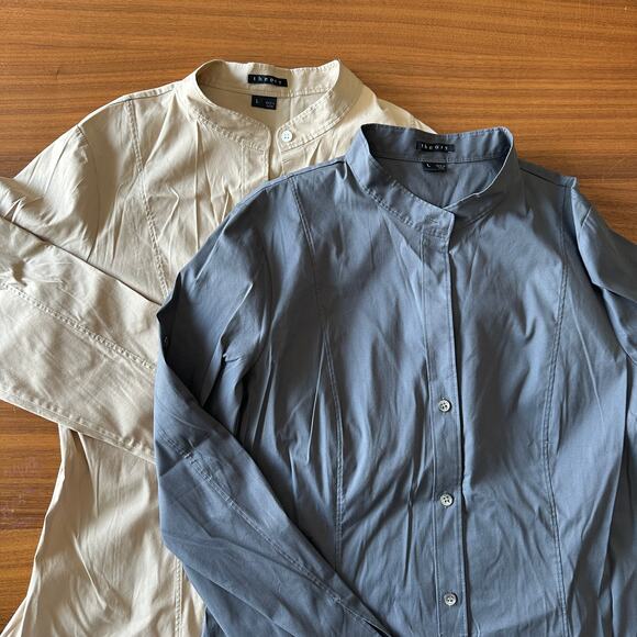 Theory Bundle of 2 Shirts, Cotton Blend, Grey/Tan Button Ups, Large - Picture 1 of 12